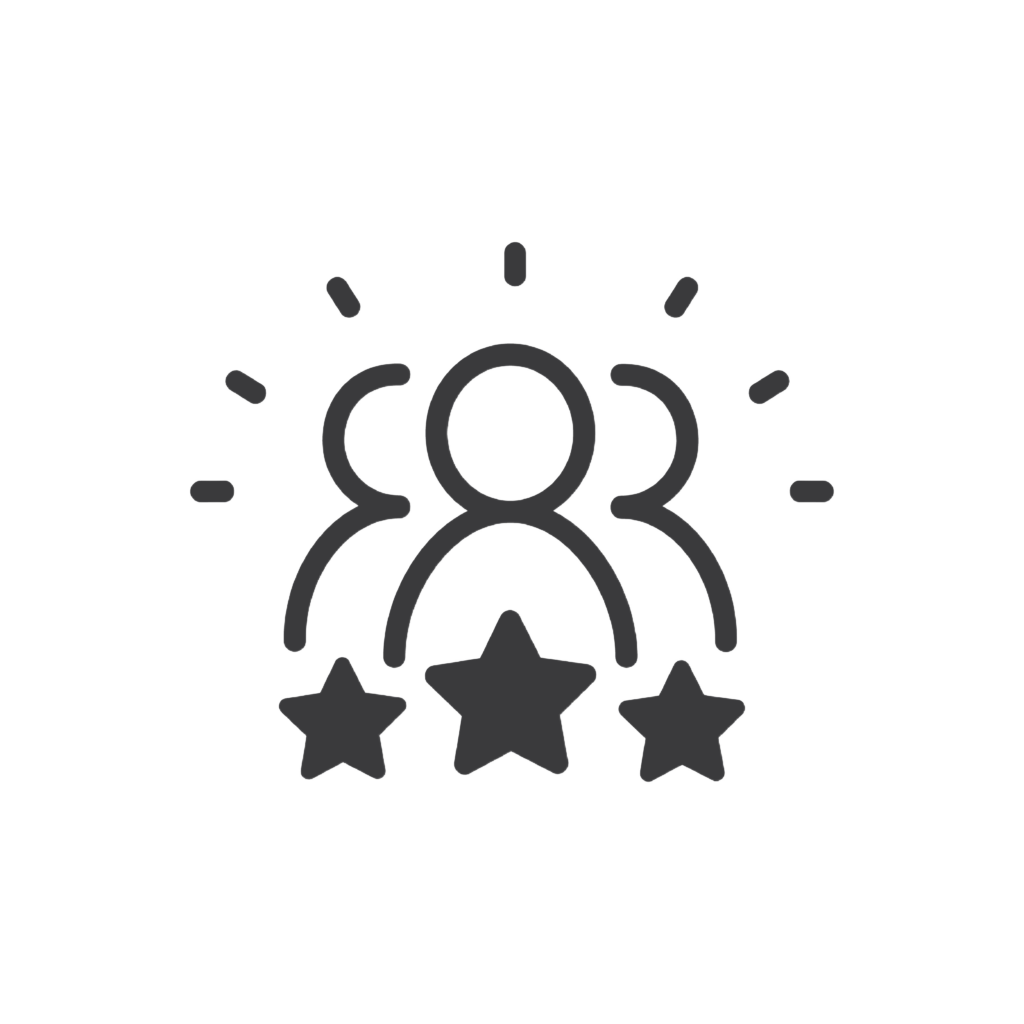 Abstract group icon: several simple people silhouettes joined together under a sunburst, symbolizing community and teamwork